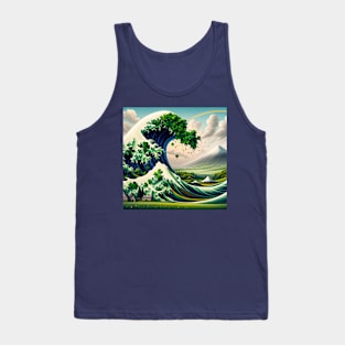 Emerald Wave: Kanagawa Meets St. Patrick's Day Tank Top